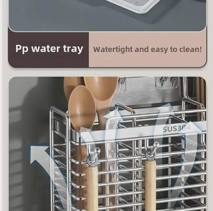 Wall-Mounted 304 Stainless Steel Chopsticks and Utensil Storage Rack