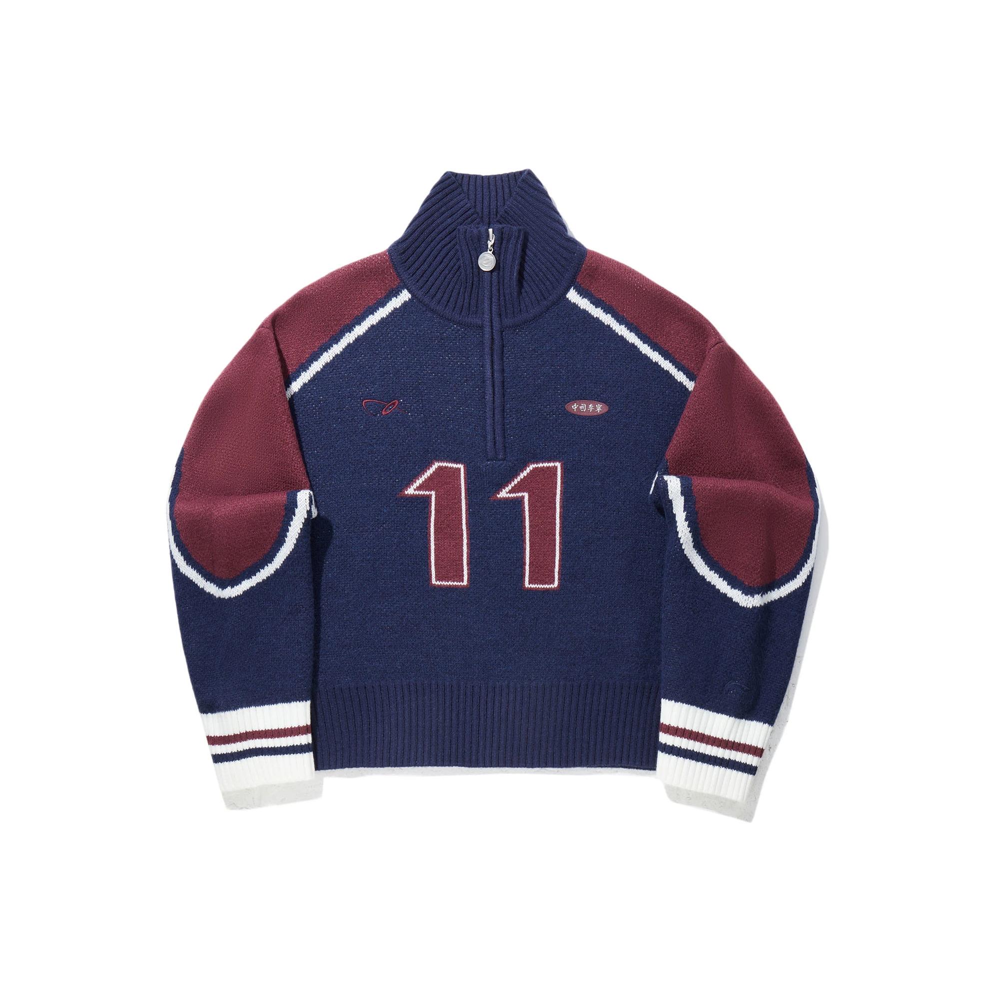 

Li Ning Модная спортивная серия Цветной блок Номер Стойка воротник Универсальный Свободный С длинным рукавом Вязаный свитер Женский свитер AMBV442-3 S