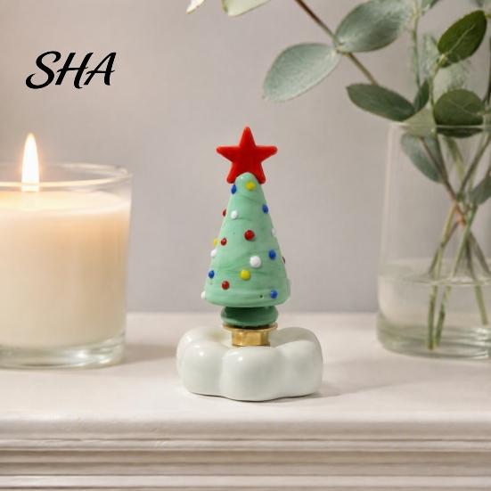 Elegant Holiday Ornament Collectibles Handmade Glass Christmas Tree with Star Top And Colorful Bead Details, Table Centerpieces Desktop Rotating