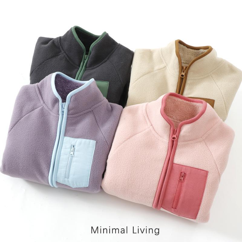 Unisex Kids Color Block Polar Fleece Thickened Casual Children Jacket Outerwear
