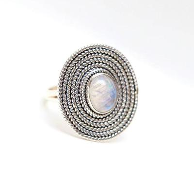 Ring aus 925er Sterlingsilber, handgefertigter Designer-Ring mit Mondstein-Edelstein, Geburtsstein-Schmuck, Silber-Charm-Schmuck, Ring für Frauen, Weihnachtsgeschenk