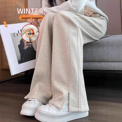 Women's Loose Herringbone Wool Wide-Leg Pants for Autumn/Winter