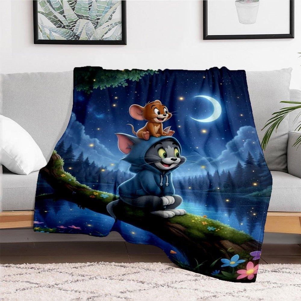 """Tom & Jerry Nachtabenteuer Hoodie"" Decke Flanell Überwurfdecke für Sofa, Bett, Reisen, Camping, Büro"""