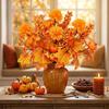 1/2pcs Autumn Artificial Pumpkin Flower Bouquet,Fall Maple Leaves Fake Berries Bunch for Thanksgiving Halloween Home Table Decor