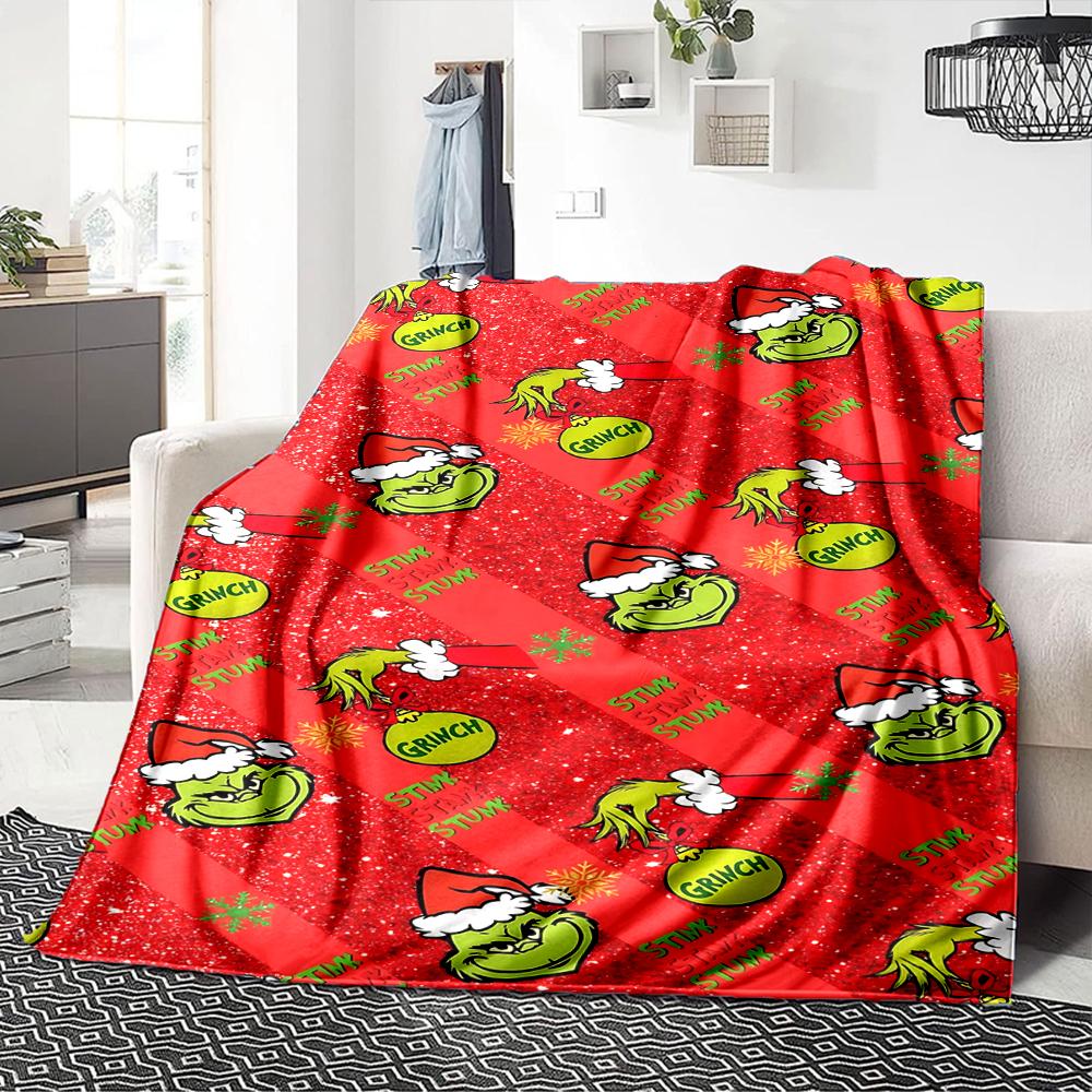 Christmas Grinch Blanket Soft Throw Blanket For Home Bedroom Bed Sofa Travel Office Solid Christmas Blanket