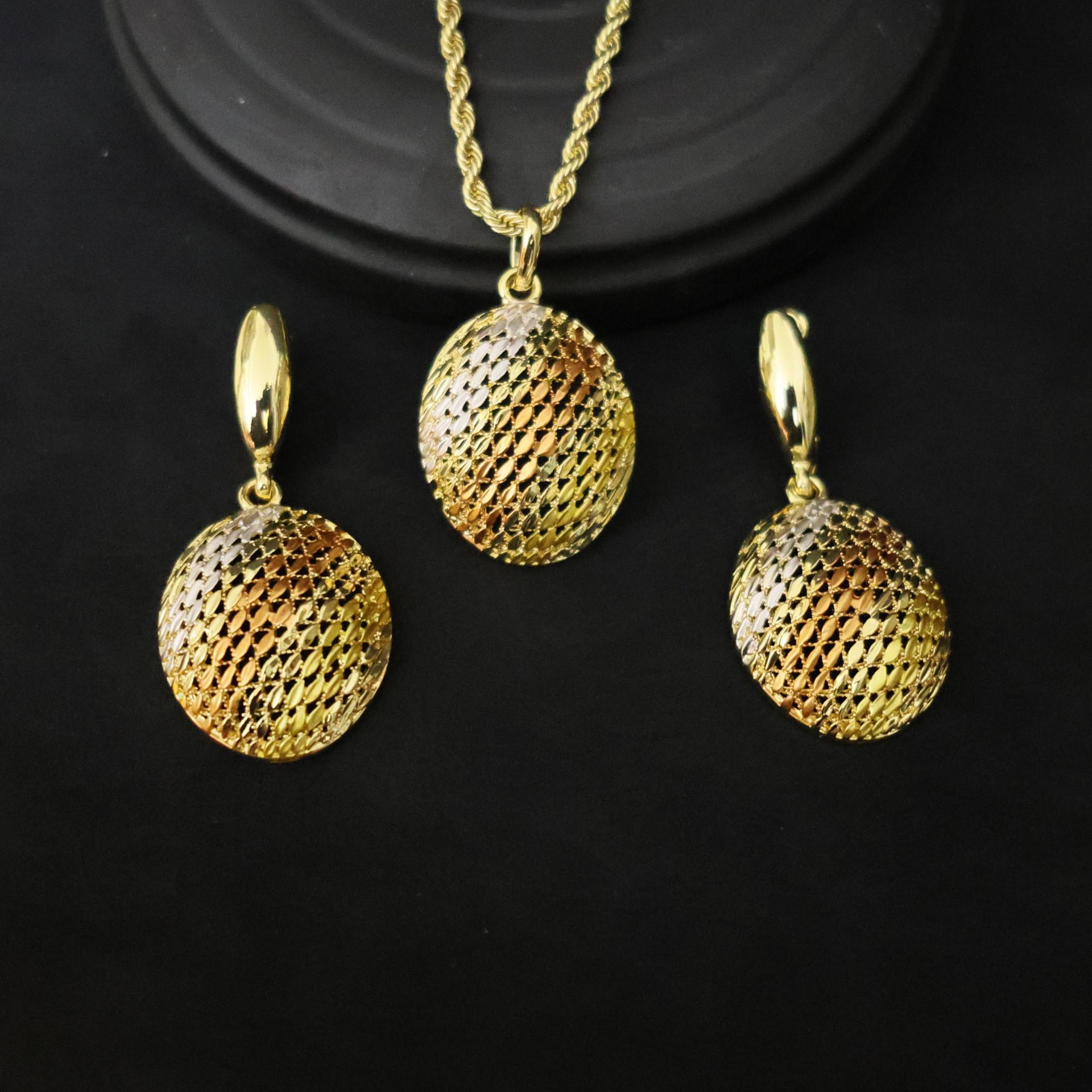 

24K Вьетнам Ближний Восток невеста два ожерелья кулон серьги набор позолоченный циркон дубайский свадебный набор