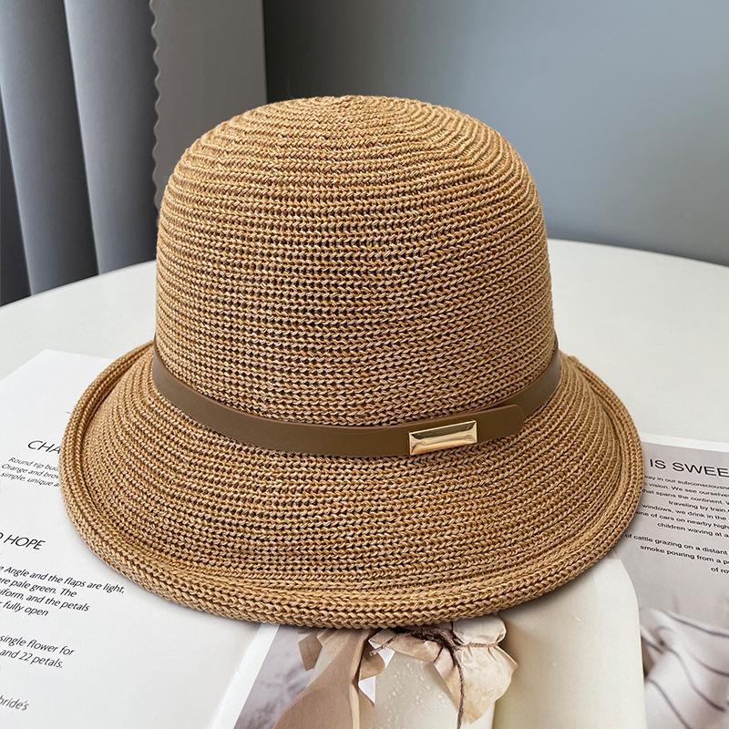 Summer New Bucket Hat Women's Face Small Sunscreen Sunshade Top Hat Straw Woven Versatile Breathable Basin Hat