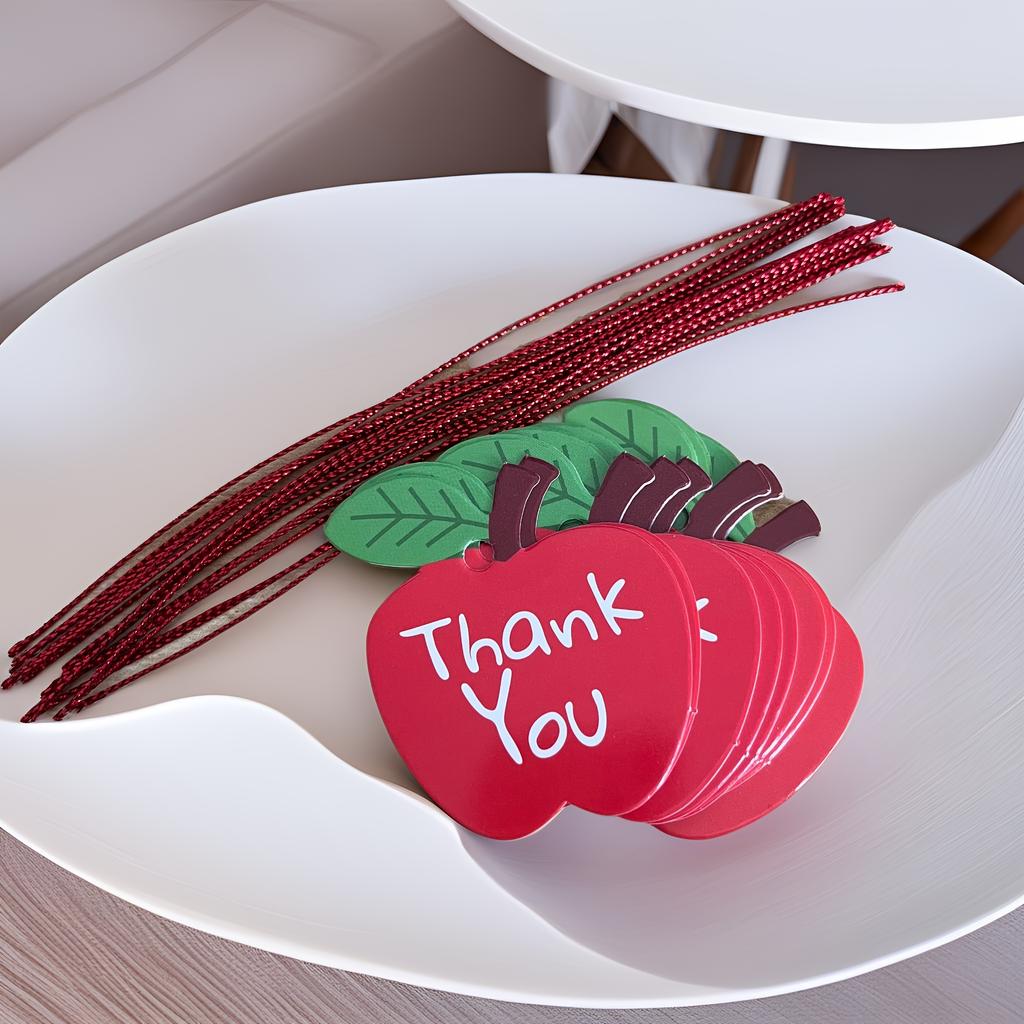 100Pcs/set Red Apple Shaped Thank You Tags, Paper Souvenir Labels, Cute Gratitude Card Hang Tags for Gifts and Favors