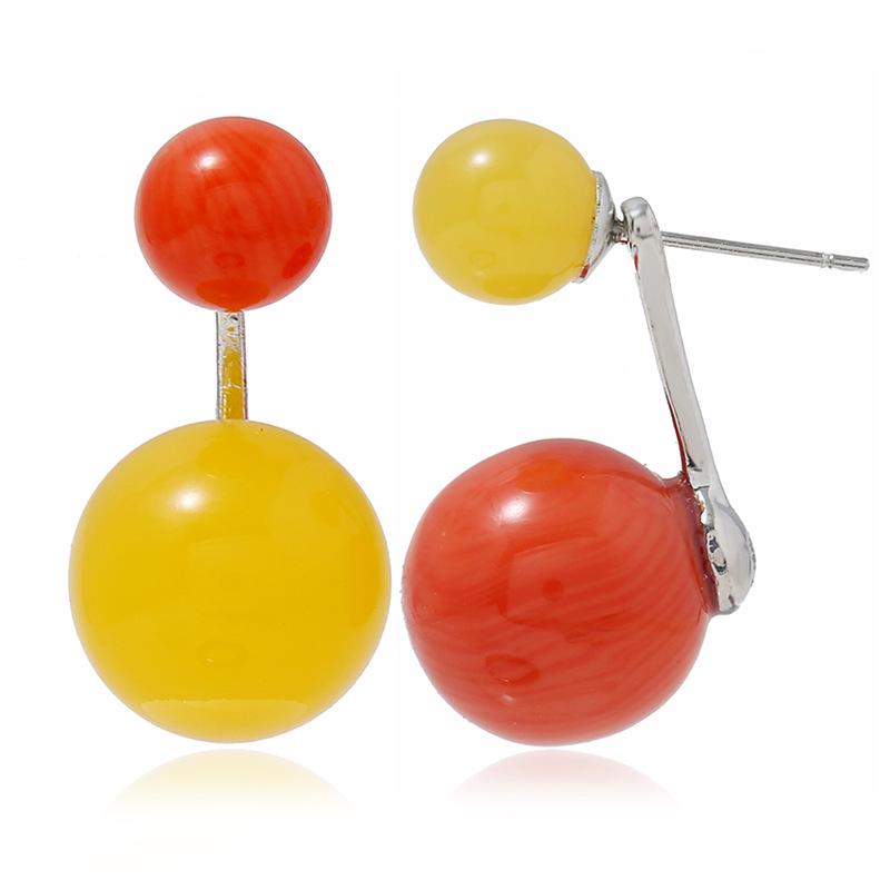 Japanese-Korean Asymmetrical Candy Color Stud Earrings - Versatile Ball Design красный/жёлтый