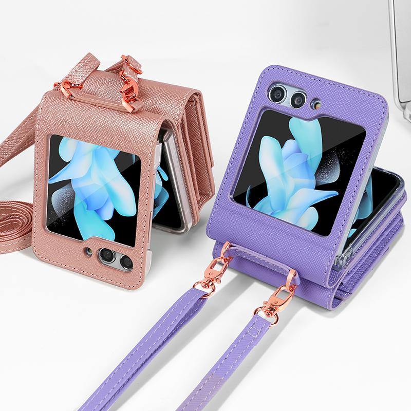 Vietao Crossbody Lanyard Mobile Phone Cases With Card Slots Wallet For Samsung Galaxy Z Flip 8, Z Flip 7, Z Flip 6, Z Flip 5 4 3
