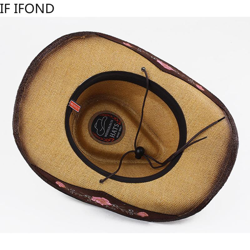 Mode Stickerei Stroh Western Cowboy Hut Für Männer Frauen Sommer Strand Jazz Sonnenhut Cowgirl Sombrero Hombre Kappe