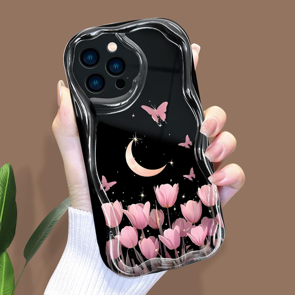 Cartoon Pattern Cream Texture Casing Wavy Edge Soft Silicone Cover Phone Case for IPhone Samsung Huawei Honor Xiaomi Redmi Infinix Tecno