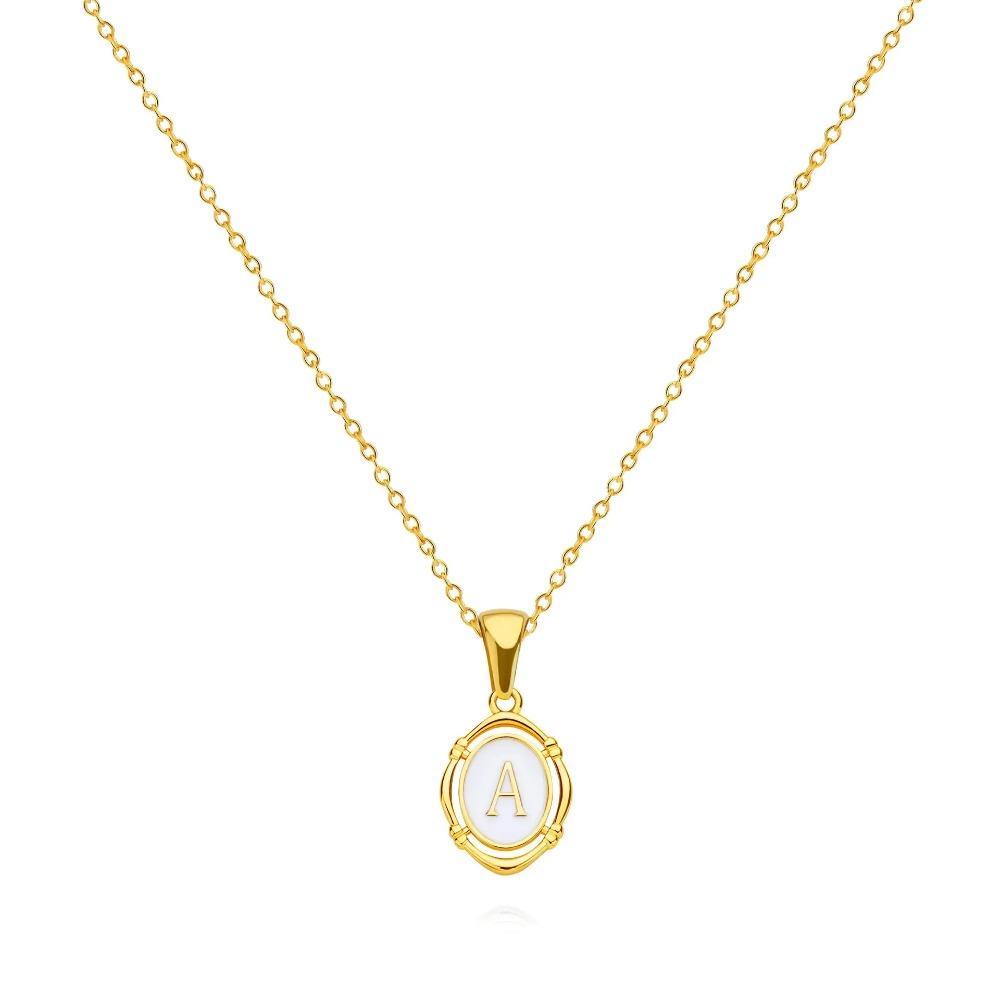Stainless Steels Drip Letter Oval Necklaces for Women Alphabet A-E Initials Pendant Necklace Aesthetic Jewelry