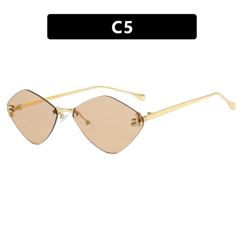 Frameless rhombus sunglasses letter F women's high-end elegant sunglasses European and American fashion sunglasses sun protection