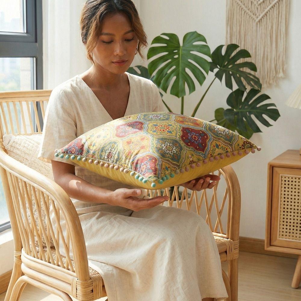Retro Bohemian Pillow Cushion Super Soft with Tassel Sofa Cushion Wear-resistant Comfortable Decorative Cushion Gift Giving