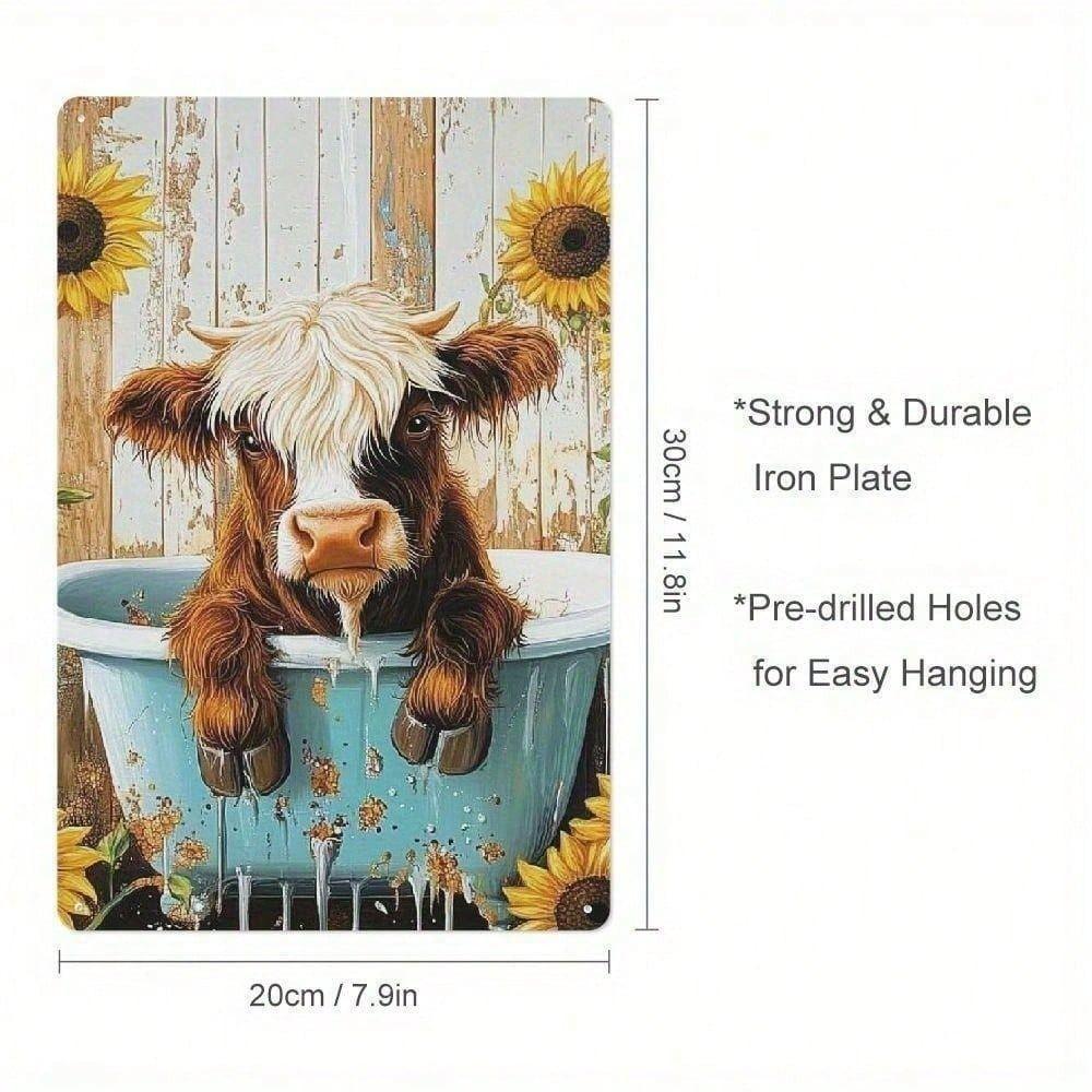 Vintage Highland Cow Metal Poster Wall Art Kitchen Decor