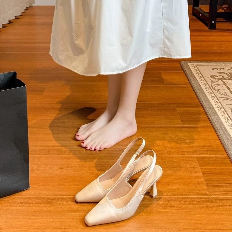 

2025 spring and summer new pointed high heels women s thin heels bag head sandals rear empty shallow mouth single shoes women s high sense 34 абрикосовый