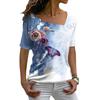 Schräghals T-Shirt Damen Sommer Neu Blumendruck T-Shirts Locker Übergröße Kurzarm T-Shirt Top Streetwear