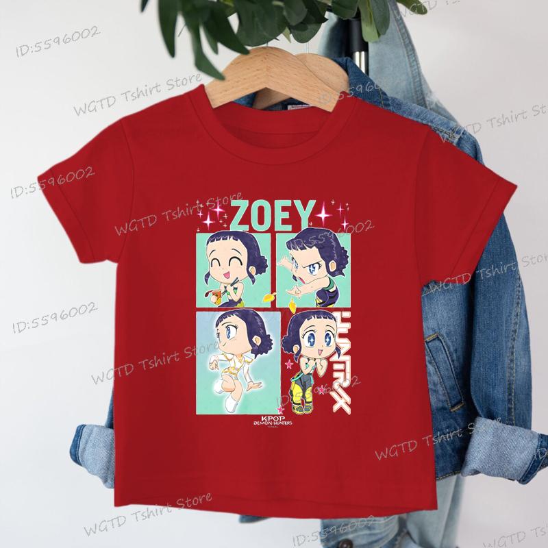 KPop Demon Hunters Zoey Printed T-shirt Kids New Cartoon Soft Cotton Baby Girls T Shirt Tops K-Pop Cotton Toddler Girl Clothes