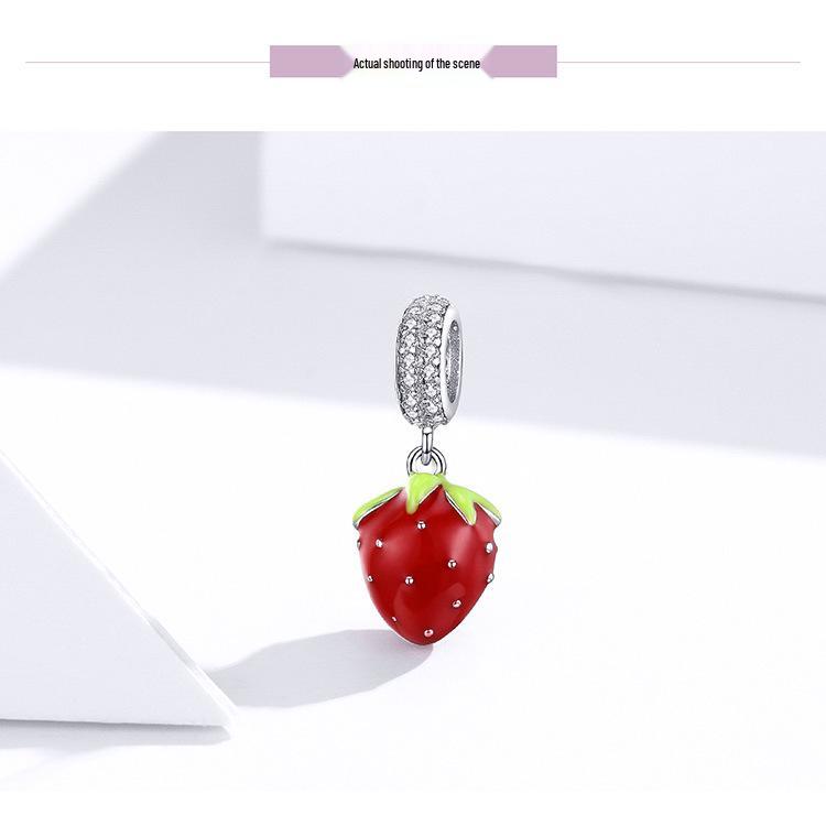 Ziyun Sweetheart Strawberry S925 Silver Pendant - Cute DIY Handmade Beaded Jewelry SCC1537