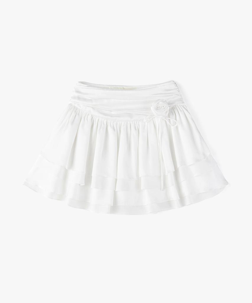 Mongdol [Belt Set] Flower Frill Mini Skirt White Mdsk036White