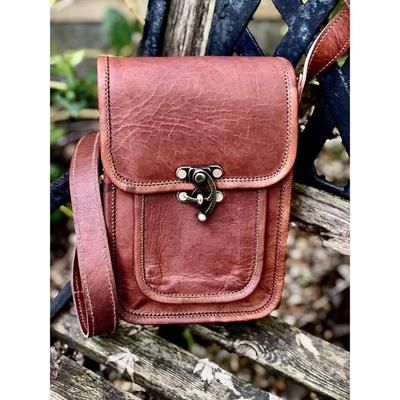 Small Leather Shoulder Bag for Travel, Brown Leather Bag, EDC, Dog Walking Bag, Bag for Meds, Leather Phone Bag, 8x6 Cool Leather Messenger