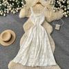 New Fall/Winter Sexy Spaghetti Strap Knitted Midi Dress for Women Elegant Sleeveless Hollow Out Embroidery Slim Sweater Dress