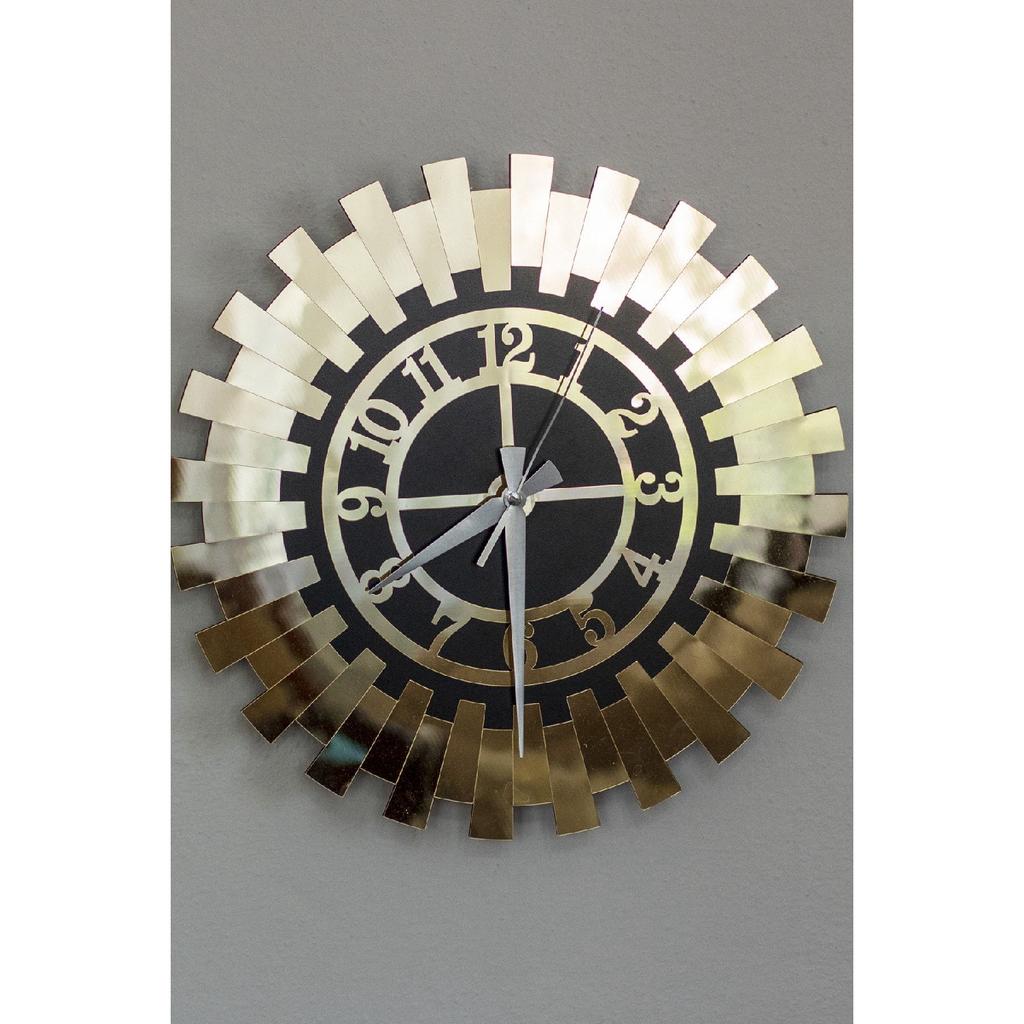 60 x 60 cm goldene dekorative Wanduhr, langlebig, 2-lagiges schwarzes MDF mit türkischen Zahlen darauf, verspiegeltes Plexiglas