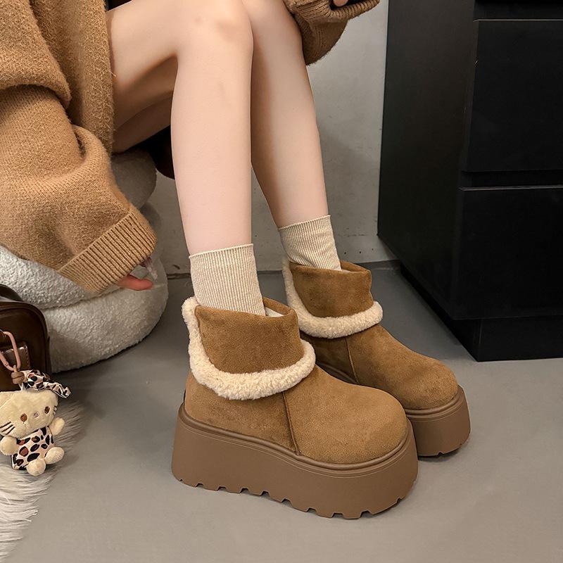 Women's fashion lightweight soft sole winter warm fur one snow boots padded lining non-slip casual sports cotton boots fur cotton shoes
