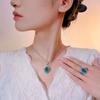 Luxury Oval Cut Paraiba Blue Vivid Green Gemstone Ring Necklace Adjustable Paved CZ Elegant Art Deco Jewelry for Women Gift