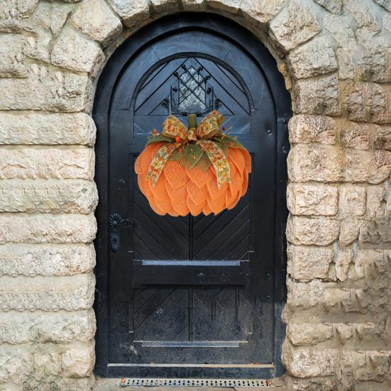 Farmhouse Pumpkin Wreath for Front Door Autumn Burlap Pumpkin Garland with Bows Berries for Fall Halloween Christmas Thanksgiving Home Porch Decor