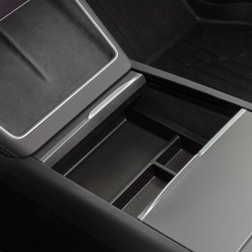 Interior Console Organizer Storage Tray Armrest Box Secret Privacy Holder Coaster Mat For Tesla Model 3 Highland 2024 2025 2026