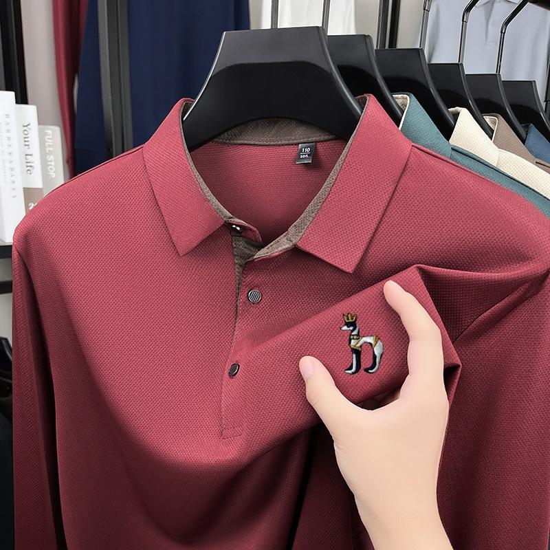 Men's Lapel Polo Shirt Long Sleeve T-Shirt Autumn Dog Embroid Fashion Business Office Trend Men's Wear