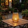 Woven Solar Lantern Rustic Solar Lamp with Handle Auto On/Off Solar Powered Outdoor Hanging Light for Farmhouse Garden Patio Yard Camping Decor