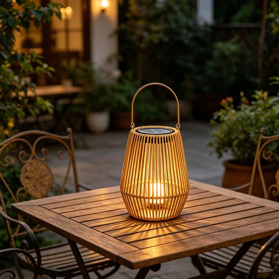 Woven Solar Lantern Rustic Solar Lamp with Handle Auto On/Off Solar Powered Outdoor Hanging Light for Farmhouse Garden Patio Yard Camping Decor