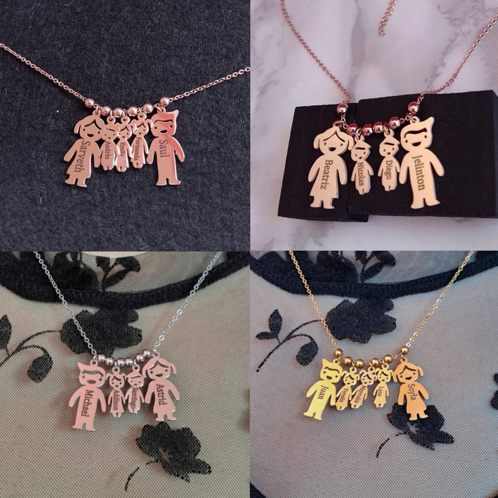 Atoztide Engrave Family Name Necklace for Women Personalized Stainless Steel Jewelry Mother Kids Angle Dog Chain Birthday Gift