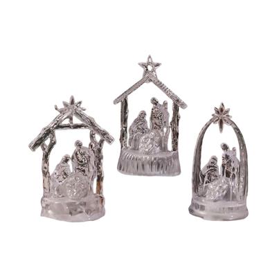 3Pcs Nativity Scene Decoration Illuminated LED Religious Figurines Acrylic Nativity Ornaments Christmas Night Light
