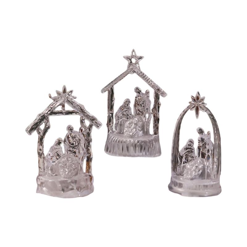 

3 шт. Украшение Рождественского вертепа, Подсветка LED, Религиозные фигурки, Акриловые украшения Рождественского вертепа, Рождественский ночник 1