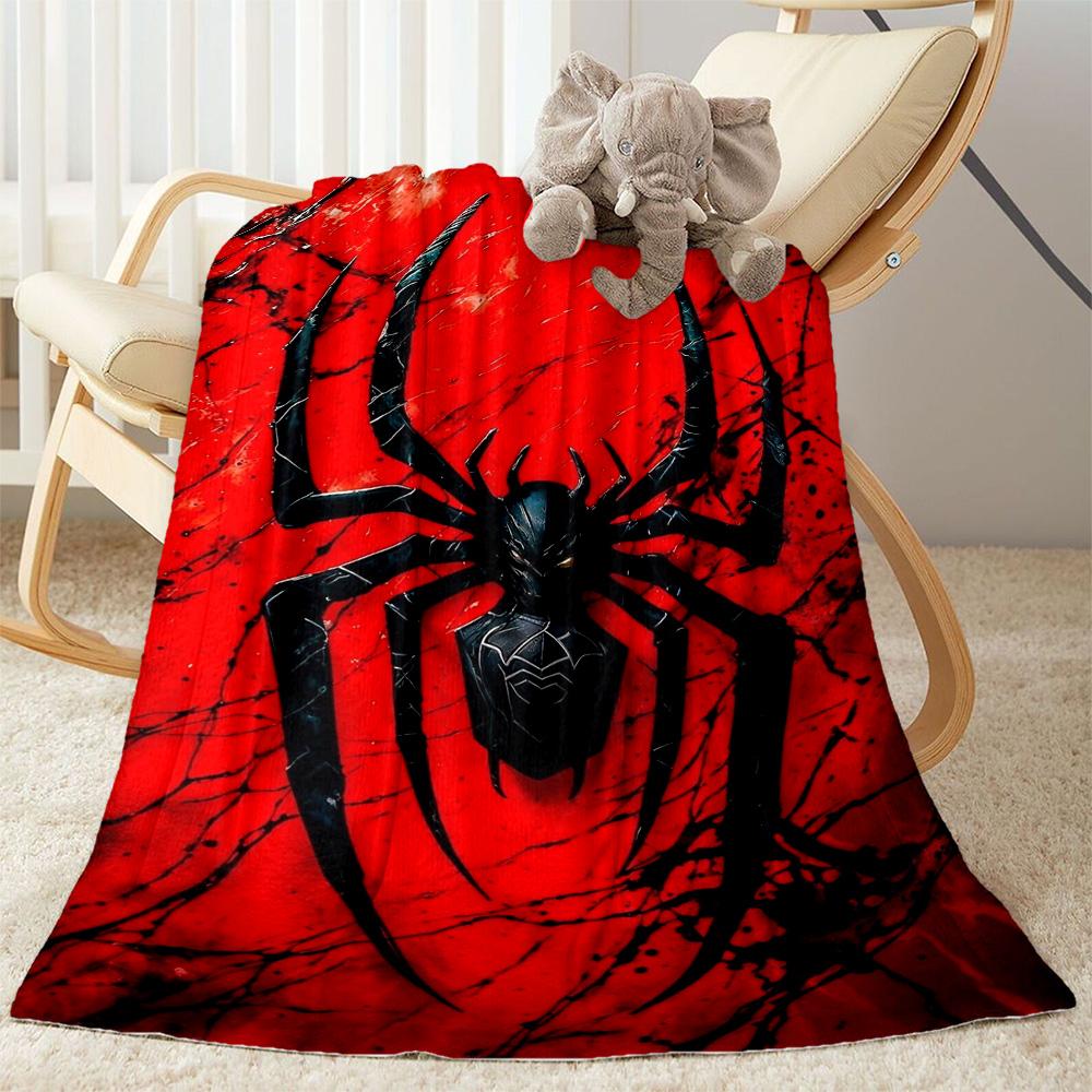 Black Spider On Red Background Flannel Blanket-Soft and Suitable for Sofas,Beds,Offices,Travel,All Seasons,Great Gift for Holidays and Birthdays.