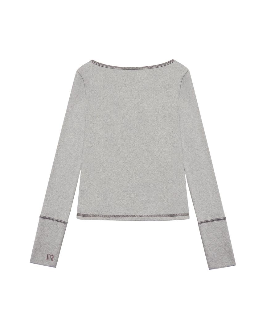 Mileko Stitch Ribbon T Grey