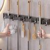 Duty Metal Mop and Broom Holder with Adjustable Hooks - Space-Saving Wall-Mounted Organizer - Durable Tool Storage Solution, Broom Holder Wall Mount