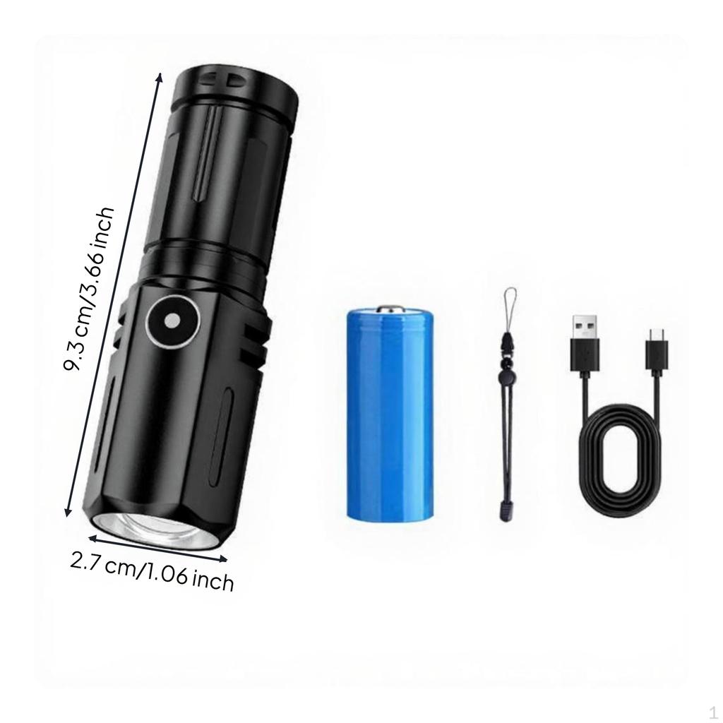 Rechargeable, mini highlumen, longrange, portable, outdoor, home Black 9.3cm 1xBattery