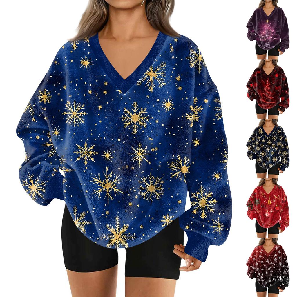 Modă Femei Casual Mânecă Lungă Crăciun Imprimat Decolteu în V Top Hanorac