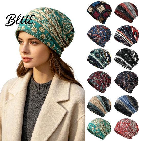 Versatile Lazy Style Hair Tie Women's Geometry Print Slouchy Hat Casual Soft Stretch Skull Colorful Geometric Pattern Hat Cap Warm Cancer