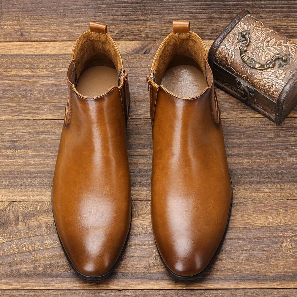 Fashion Men's Chelsea Boots Men's Business Leather Boots Zipper Autumn and Winter Men Boots
