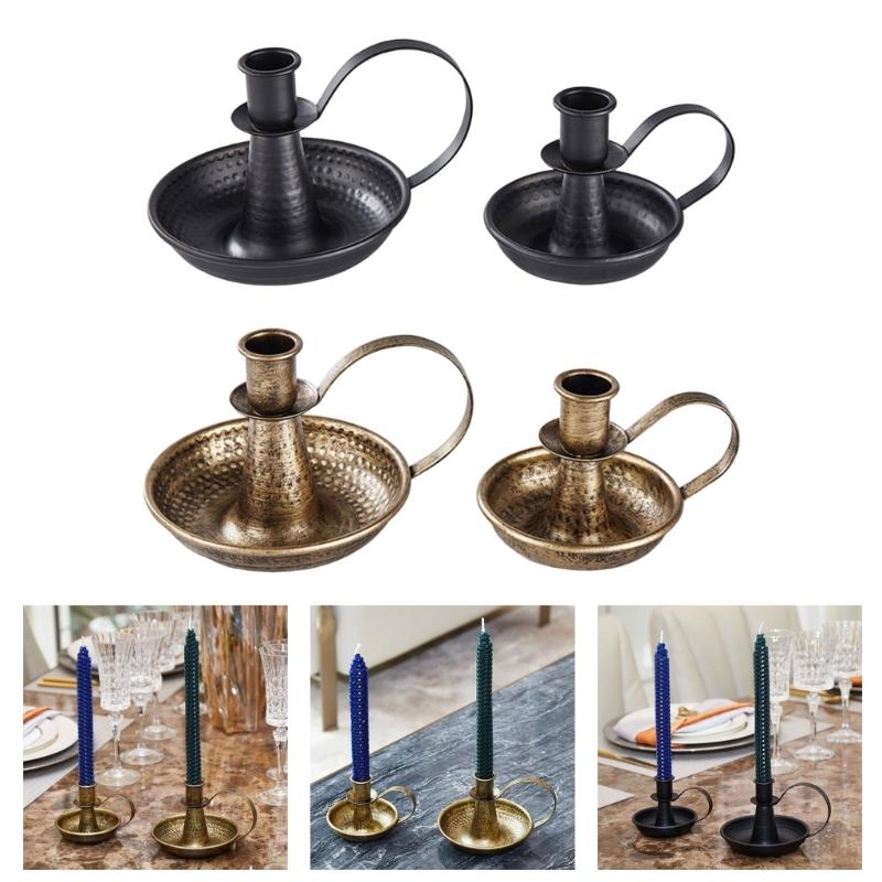 2Pcs Antique Iron Candle Holders with Handle For Fireplaces Decorations Wedding Parties Centerpieces Taper Candlestick