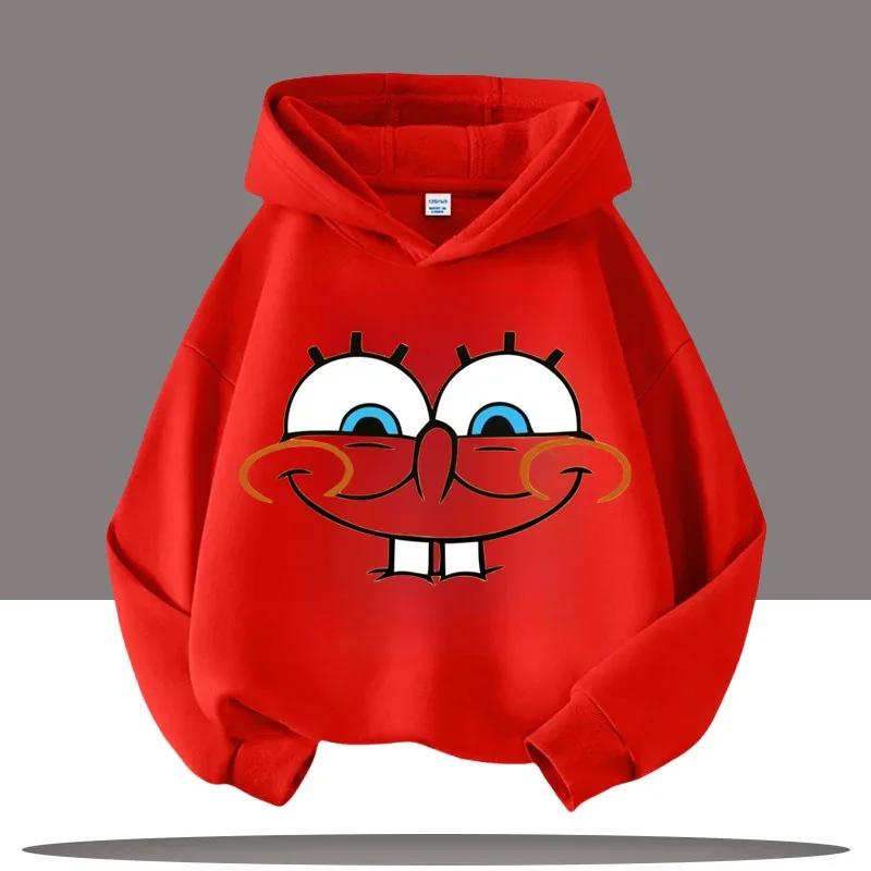 New Cute Cartoon SpongeBob SquarePants Autumn and Winter Fashion Cute Boys and Girls Daily Outing Warm Children's Hoodies