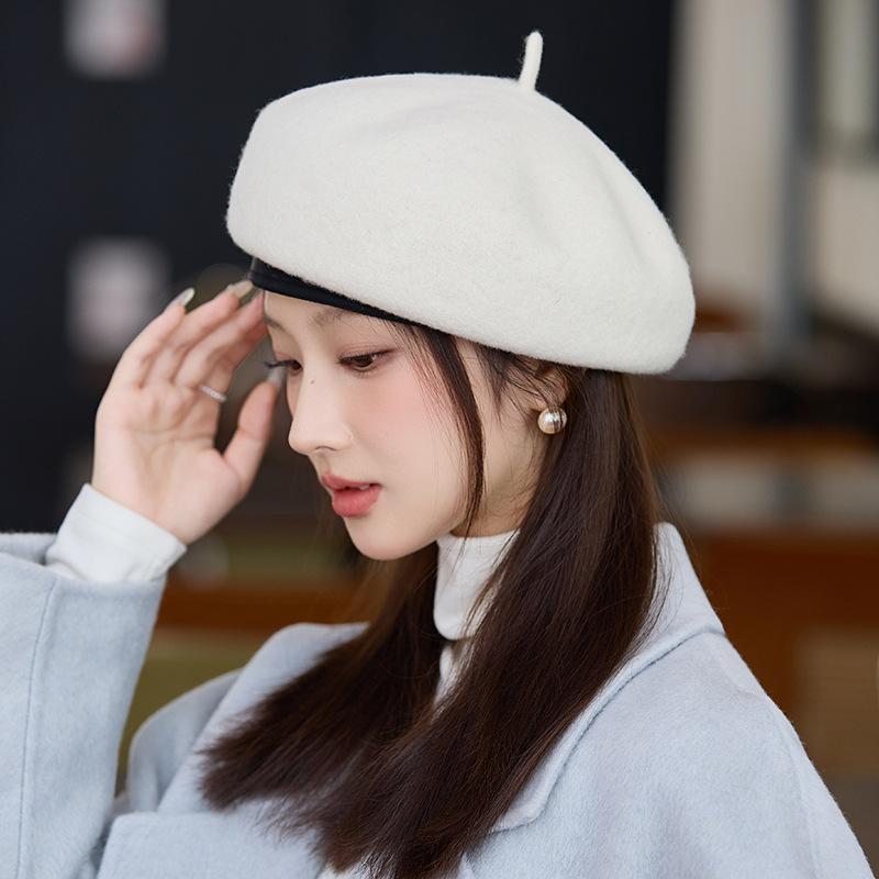 British Style Retro Beret Autumn and Winter Hat for Women Warm Literary Painter Hat Korean Style Versatile Big Head Squash Hat