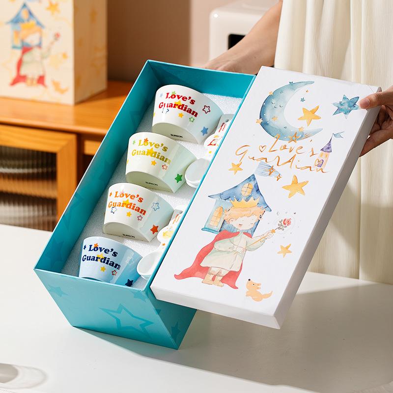 Nordic Style Cartoon Cute Little Prince Rice Bowl Set 4.75 Inches Household Ceramic Tableware Yogurt Salad Bowl Spoon