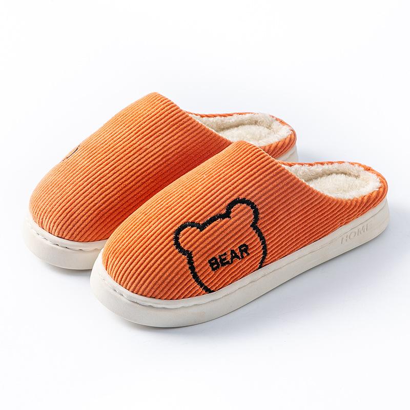 Cotton Slippers Women's Autumn and Winter Indoor Home Non-slip Thick Bottom Couple Style Velvet Warm Color Striped Cotton Drag Men